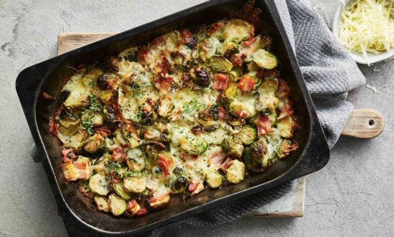 غراتان البروكلي واللحم المقدد